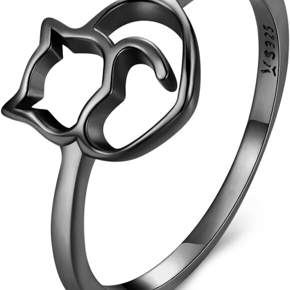 Jewelry | 925 Sterling Silver Cat Memorial Ring Animal Stackable ...